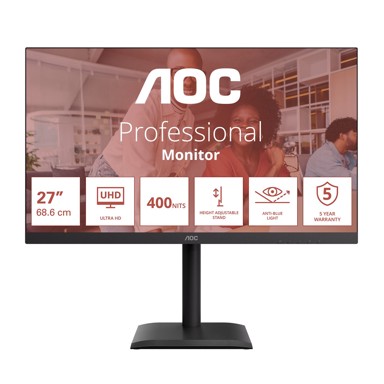 AOC Monitor U27E4CV E4, 27", 4K Ultra HD, LED, crni